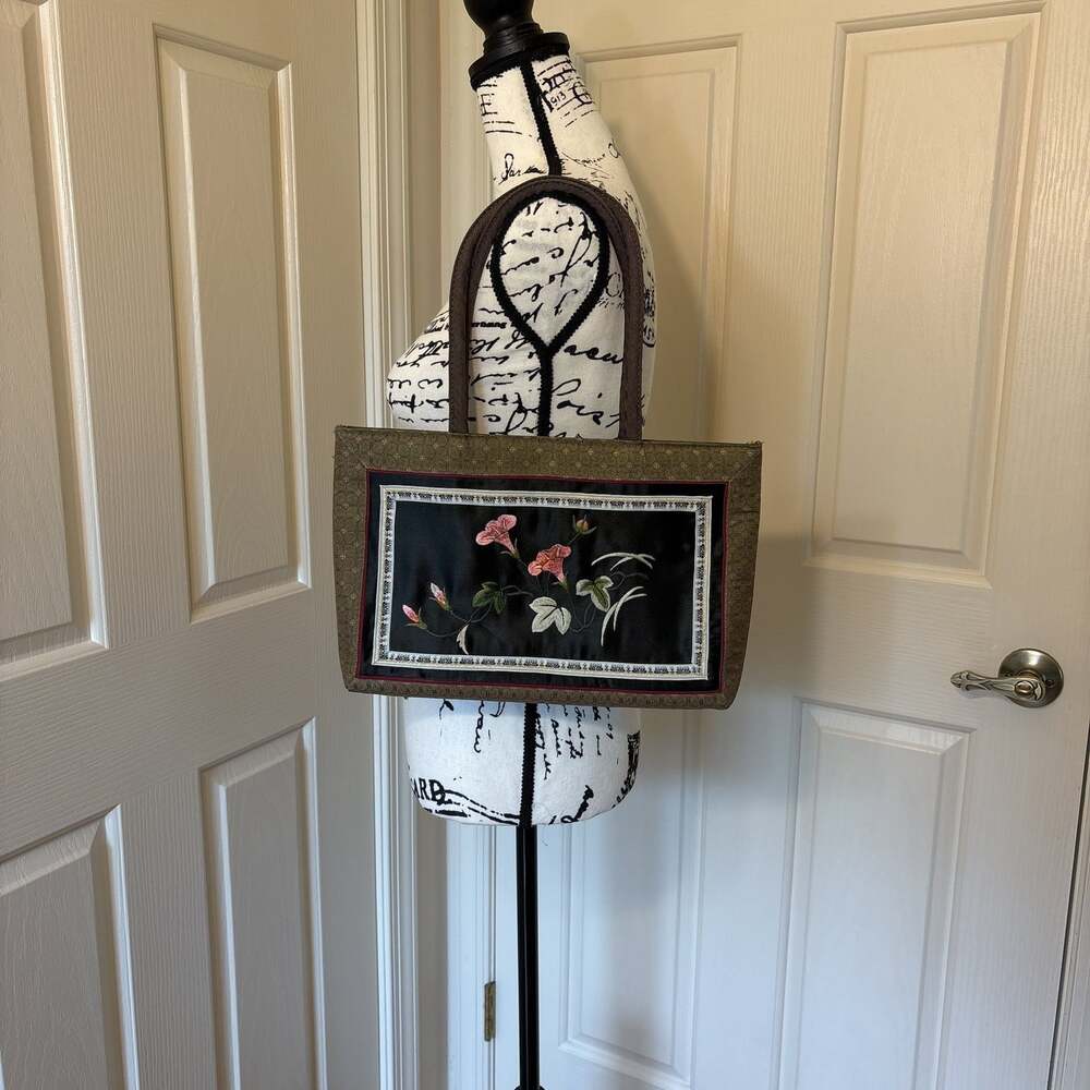 Vintage Chinese Silk Embroidered Tote Bag